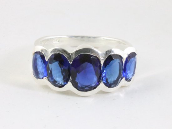 Zilveren ring met blauwe saffier afbeelding 4