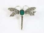 Zilveren libelle broche met jade en marcasiet afbeelding 3