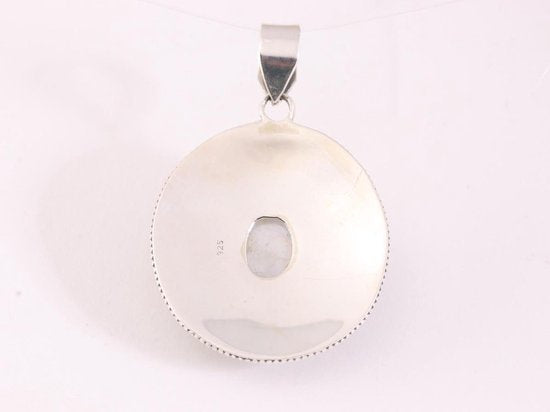 Traditionele bewerkte zilveren hanger met regenboog maansteen afbeelding 3