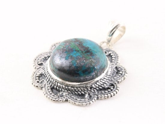 Bewerkte zilveren hanger met chrysocolla afbeelding 2