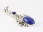 Opengewerkte zilveren hanger met lapis lazuli aan ketting afbeelding 2