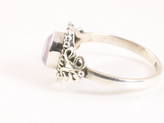 Fijne bewerkte zilveren ring met rozenkwarts afbeelding 2