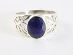 Opengewerkte zilveren ring met blauwe saffier afbeelding 3