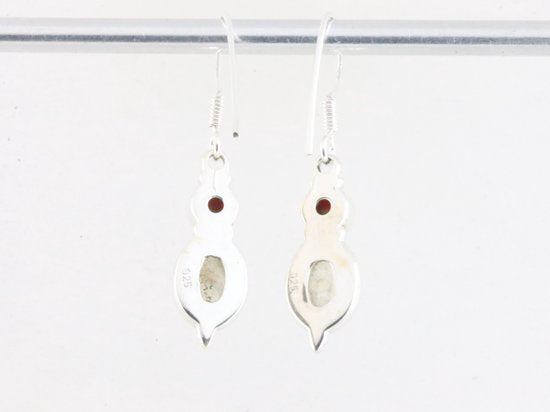 Fijne bewerkte zilveren oorbellen met regenboog maansteen en granaat afbeelding 3