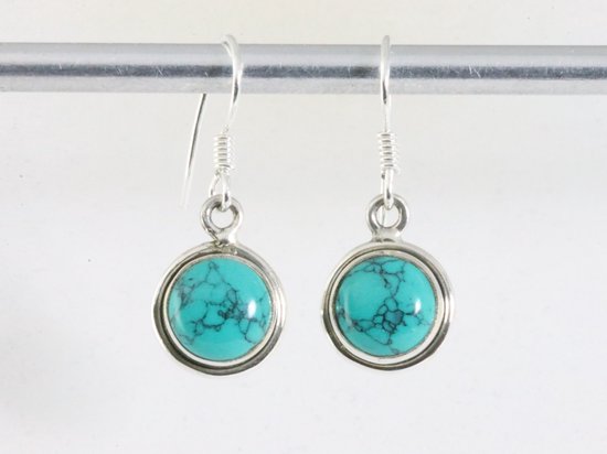 Fijne ronde zilveren oorbellen met turkoois afbeelding 3