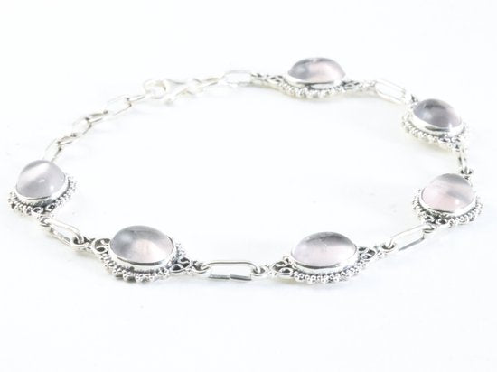 Fijne bewerkte zilveren armband met rozenkwarts afbeelding 2