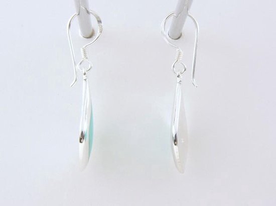 Druppelvormige zilveren oorbellen met groene turkoois afbeelding 3