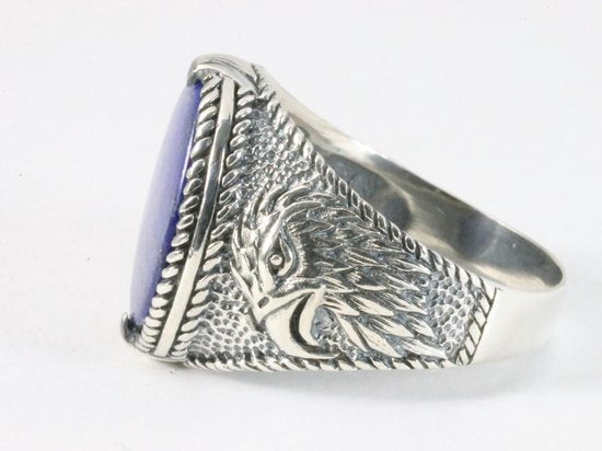 Zware bewerkte zilveren ring met lapis lazuli afbeelding 2
