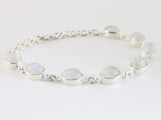 Hoogglans zilveren armband met regenboog maansteen afbeelding 2