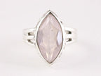 Zware bewerkte zilveren ring met rozenkwarts afbeelding 3