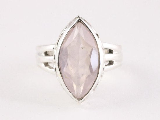 Zware bewerkte zilveren ring met rozenkwarts afbeelding 3