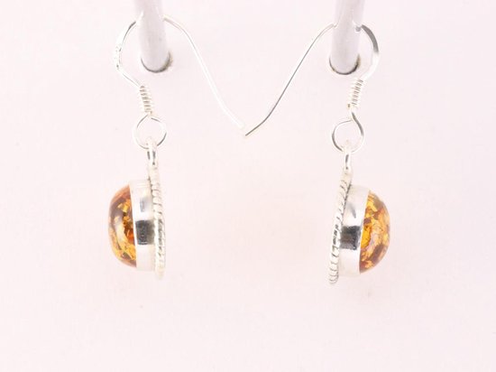 Fijne ronde bewerkte zilveren oorbellen met amber afbeelding 2