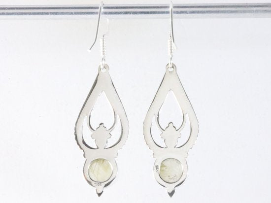 Lange opengewerkte zilveren oorbellen met gouden rutielkwarts afbeelding 2