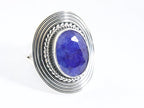 Zware bewerkte zilveren ring met blauwe saffier afbeelding 1