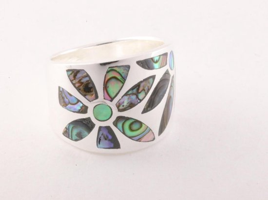 Zware zilveren ring met abalone schelp afbeelding 1