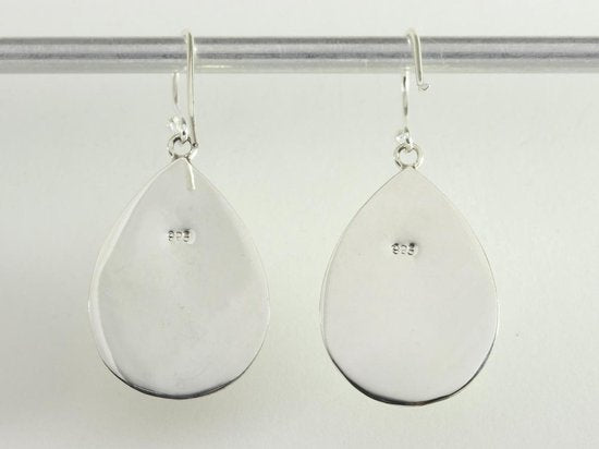 Grote druppelvormige zilveren oorbellen met blauwe turkoois afbeelding 2