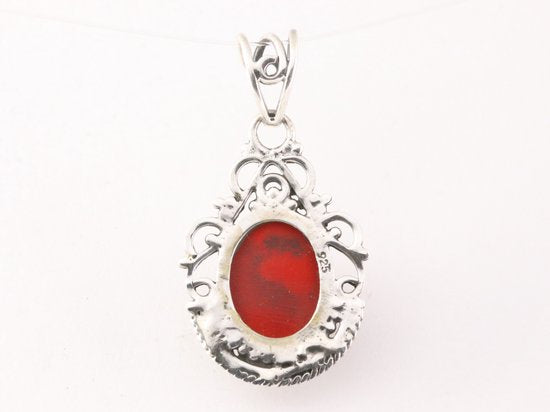 Opengewerkte zilveren hanger met carneool afbeelding 3