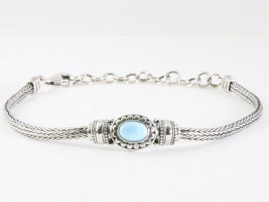 Traditionele zilveren snake armband met larimar afbeelding 1