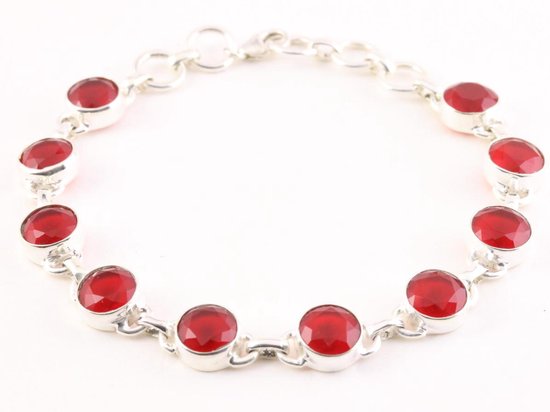 Zilveren schakelarmband met rode chalcedoon afbeelding 1
