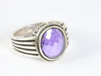Zware bewerkte zilveren ring met amethist afbeelding 1