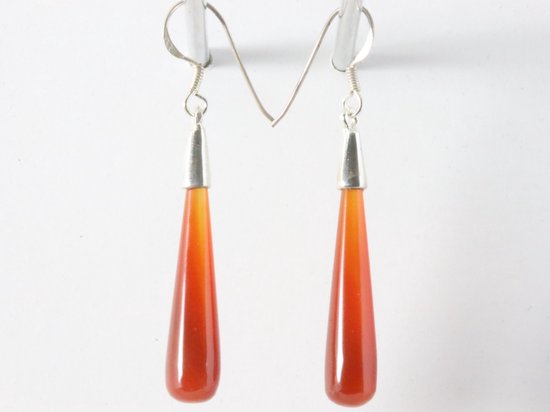 Lange zilveren pegel oorbellen met carneool afbeelding 2