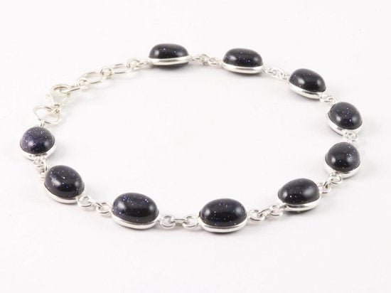 Zilveren schakelarmband met blauwe zonnesteen afbeelding 2