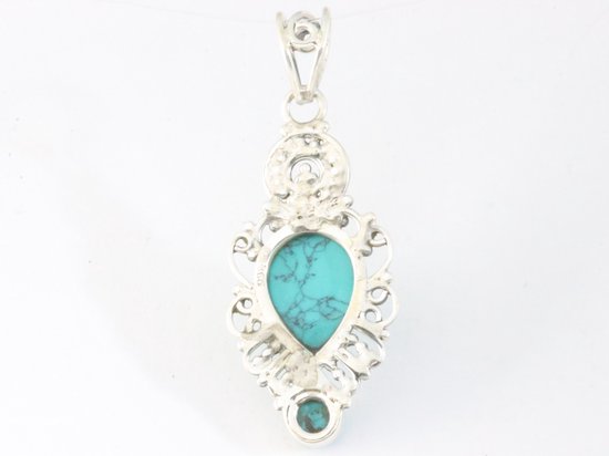 Opengewerkte zilveren hanger met turkoois afbeelding 3