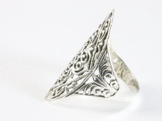 Langwerpige opengewerkte zilveren ring afbeelding 2