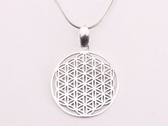 Zilveren levensbloem hanger aan ketting afbeelding 4