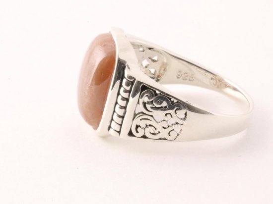 Zware bewerkte zilveren herenring met bruine rhodochrosiet afbeelding 2