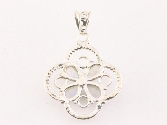 Opengewerkte zilveren hanger met regenboog maansteen afbeelding 3