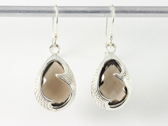 Bewerkte zilveren oorbellen met rookkwarts afbeelding 4