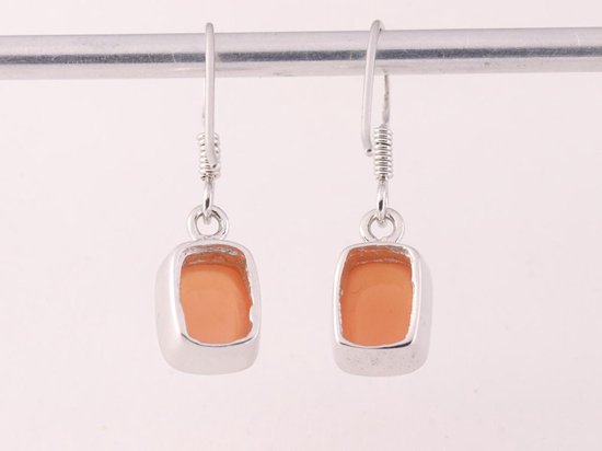 Hoogglans zilveren oorbellen met perzik maansteen afbeelding 3