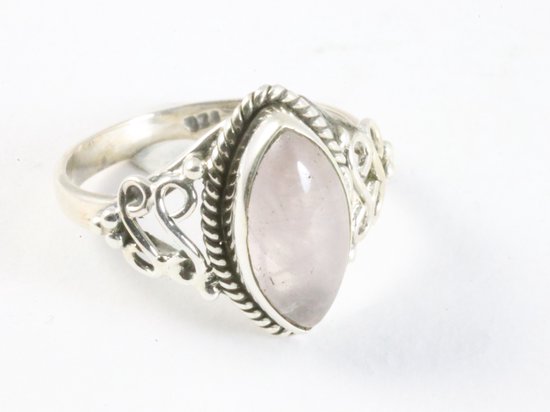 Fijne bewerkte zilveren ring met rozenkwarts afbeelding 1