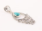 Fijne lange opengewerkte zilveren hanger met turkoois afbeelding 2