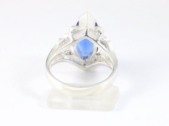 Zware zilveren ring met blauwe saffier en marcasiet afbeelding 3