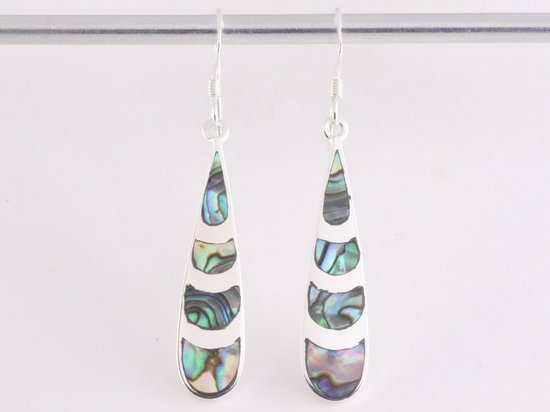 Lange druppelvormige zilveren oorbellen met abalone schelp afbeelding 4