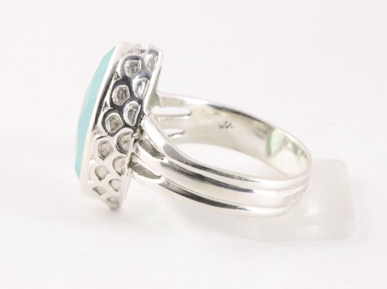 Zware bewerkte zilveren ring met aqua chalcedoon afbeelding 2
