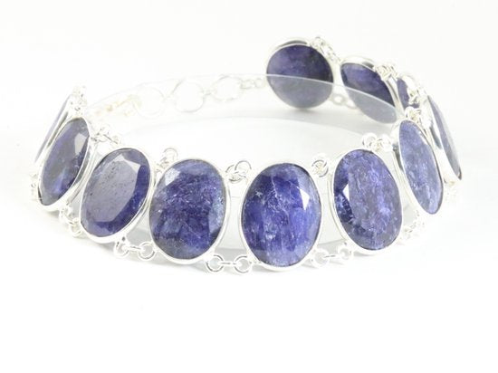 Zware zilveren armband met grote blauwe saffier stenen afbeelding 2