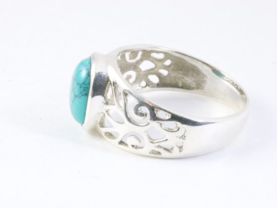Opengewerkte zilveren ring met turkoois afbeelding 2