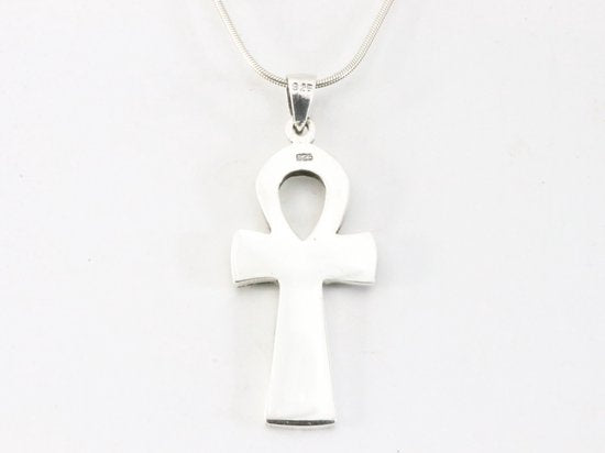 Bewerkte zilveren ankh hanger aan ketting afbeelding 3