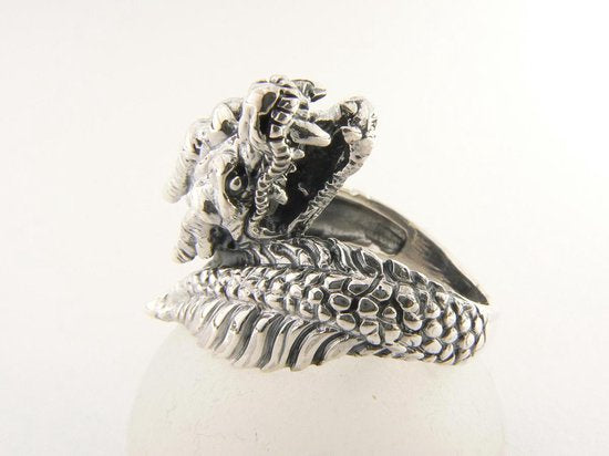 Zilveren draak ring afbeelding 5