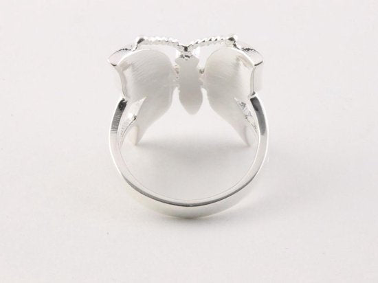 Zilveren vlinder ring met abalone schelp afbeelding 4