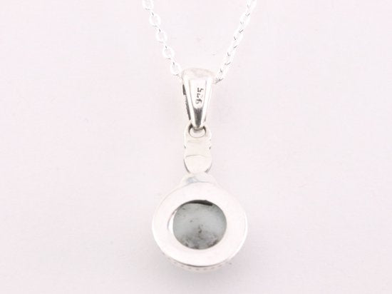 Fijne bewerkte zilveren hanger met rozenkwarts aan ketting afbeelding 3