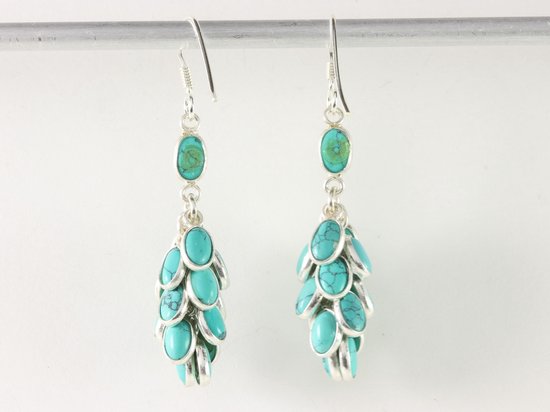 Trosvormige zilveren oorbellen met turkoois afbeelding 3