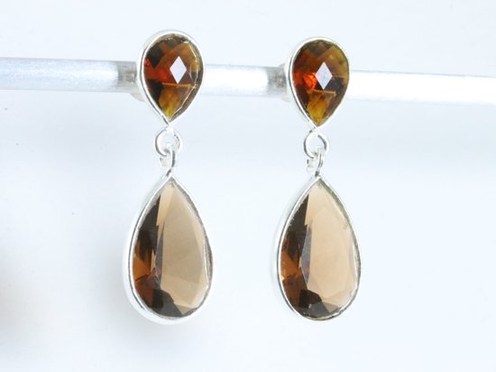 Zilveren oorstekers met rookkwarts afbeelding 2