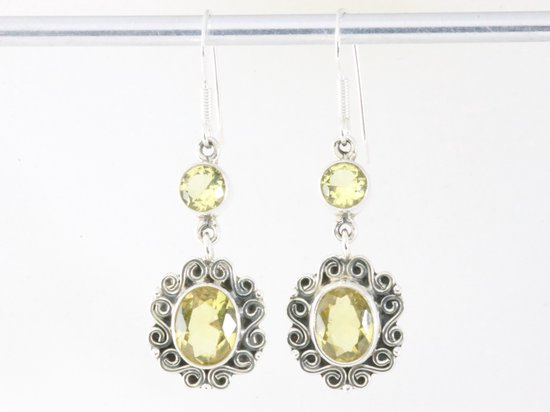Lange bewerkte zilveren oorbellen met citrien afbeelding 3