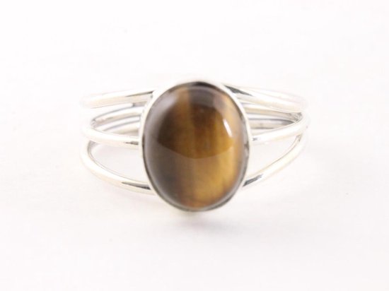 Opengewerkte zilveren ring met tijgeroog afbeelding 4