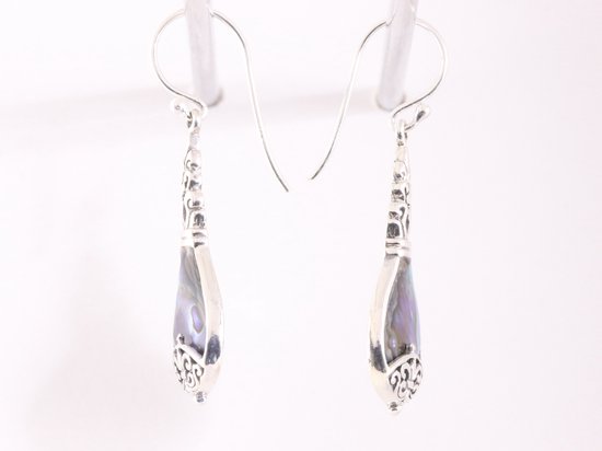 Traditionele bewerkte zilveren oorbellen met abalone schelp afbeelding 2