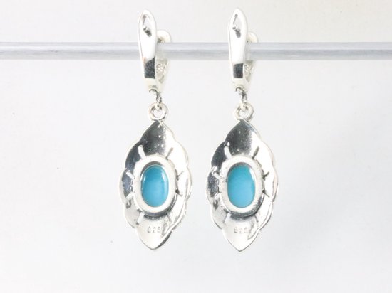 Zilveren oorstekers met blauwe turkoois en marcasiet afbeelding 2